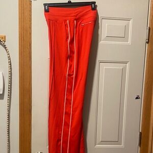 Athleta Venice Wide-Leg Red Track Pants with White Stripes
